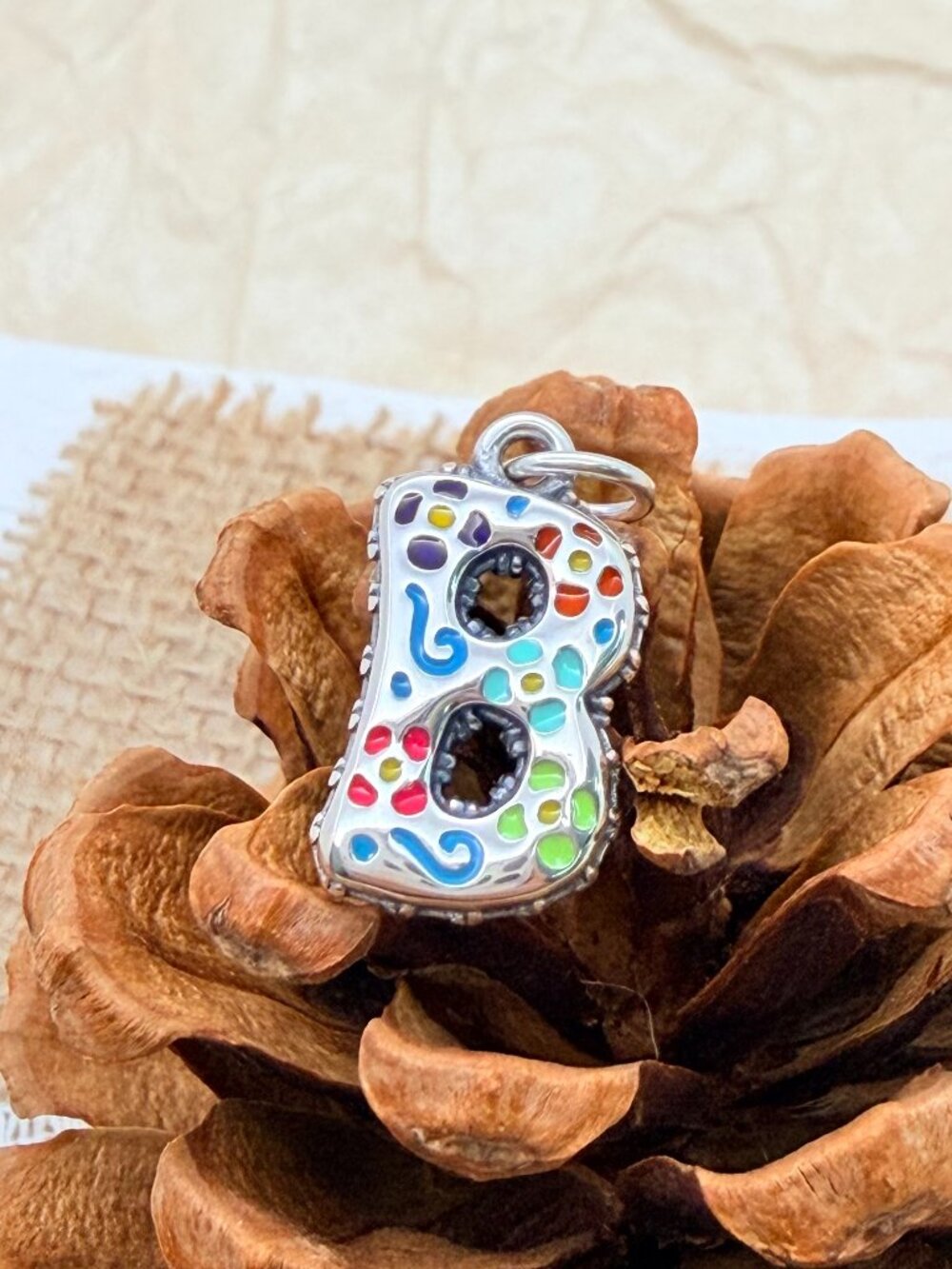James Avery Enamel Consuela Floral Initial B Charm Sterling Silver